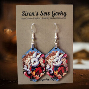 White Rabbit Alice in Wonderland Disney Nouveau Floral Earrings